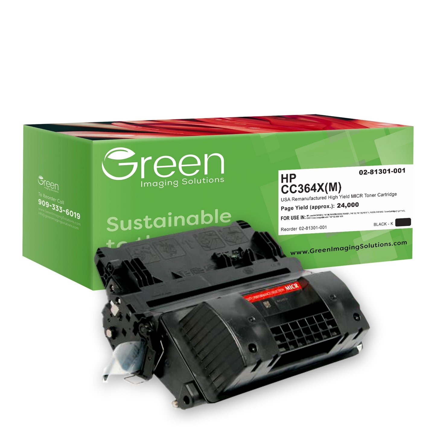 GIS USA Remanufactured High Yield MICR Toner Cartridge for HP CC364X, TROY 02-81301-001