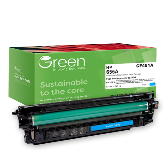 GIS USA Remanufactured Cyan Toner Cartridge for HP CF451A (HP 655A)