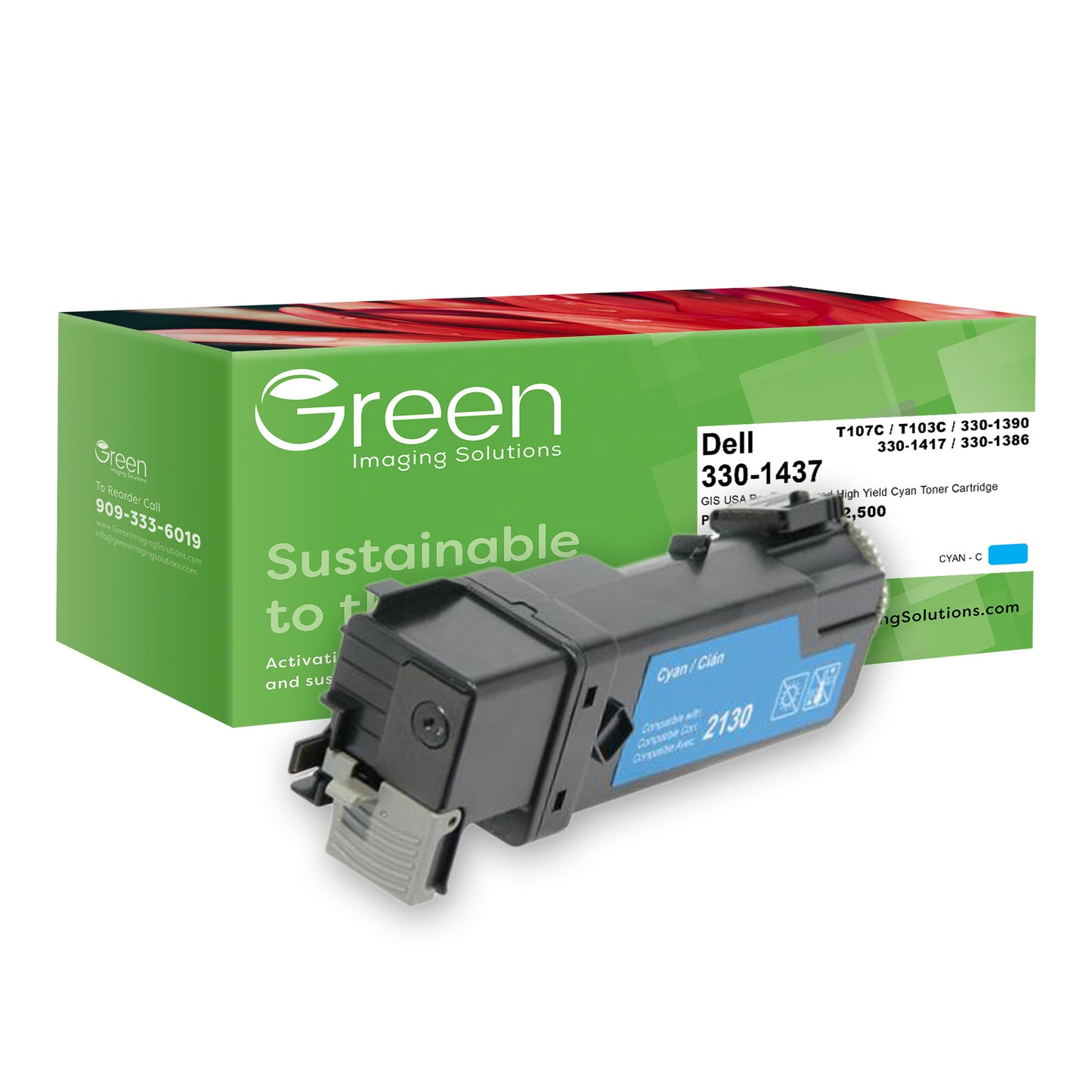 Green Imaging Solutions USA Remanufactured High Yield Cyan Toner Cartridge for Dell 2130/2135