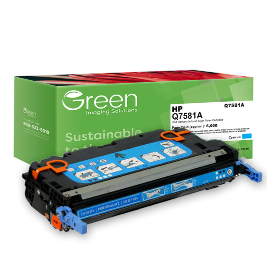 GIS USA Remanufactured Cyan Toner Cartridge for HP Q7581A (HP 503A)