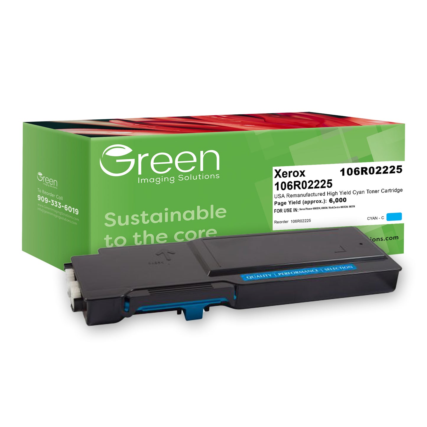 Green Imaging Solutions USA Remanufactured High Yield Cyan Toner Cartridge for Xerox 106R02225