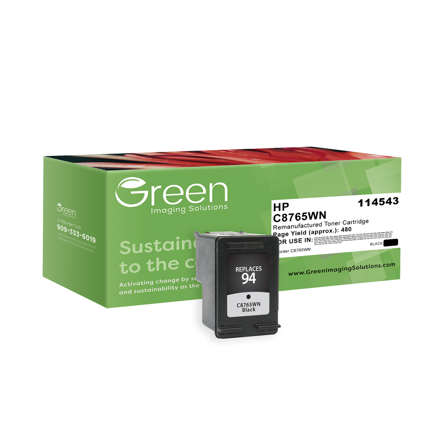 Green Imaging Solutions USA Remanufactured Black Ink Cartridge for HP 94 (C8765WN)