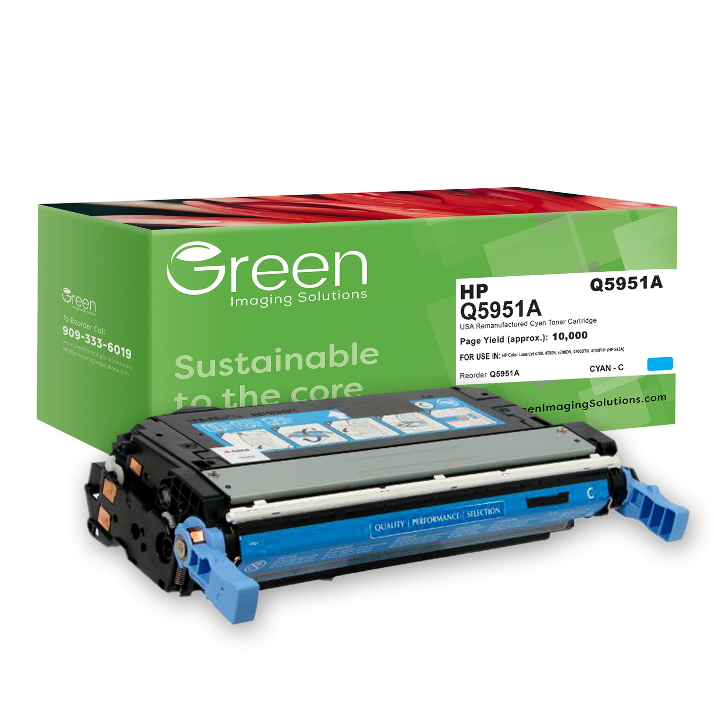GIS USA Remanufactured Cyan Toner Cartridge for HP Q5951A (HP 643A)