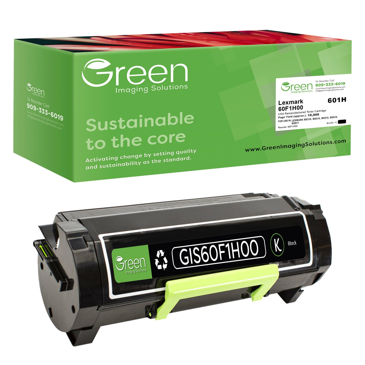 Green Imaging Solutions USA Remanufactured Toner Cartridge Replacement for Lexmark 60F1H00 - Black, High Yield 10,000 Pages – For Lexmark MX310, MX410, MX510, MX610, MX611