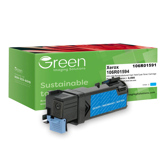 Green Imaging Solutions USA Remanufactured High Yield Cyan Toner Cartridge for Xerox 106R01594/106R01591