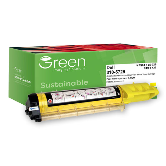 Green Imaging Solutions USA Remanufactured Non-OEM New High Yield Yellow Toner Cartridge for Dell 3000/3100