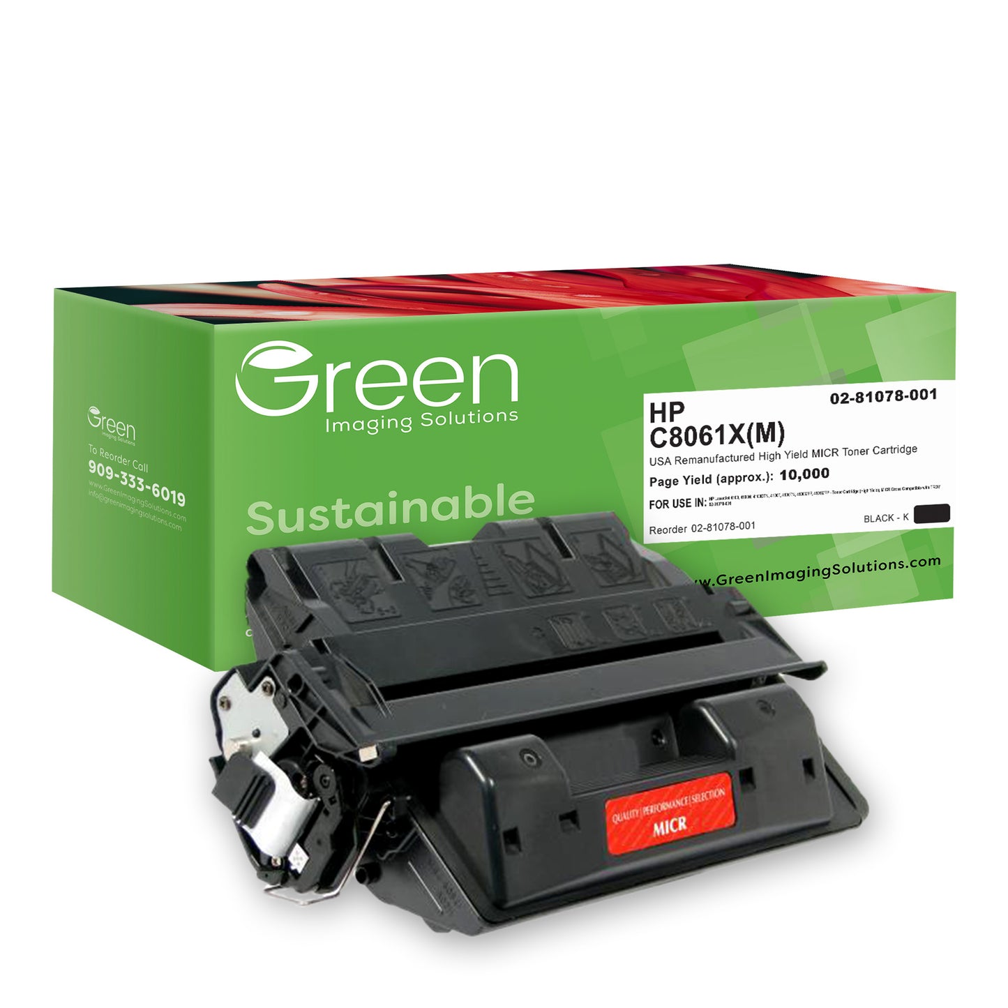 GIS USA Remanufactured High Yield MICR Toner Cartridge for HP C8061X, TROY 02-81078-001