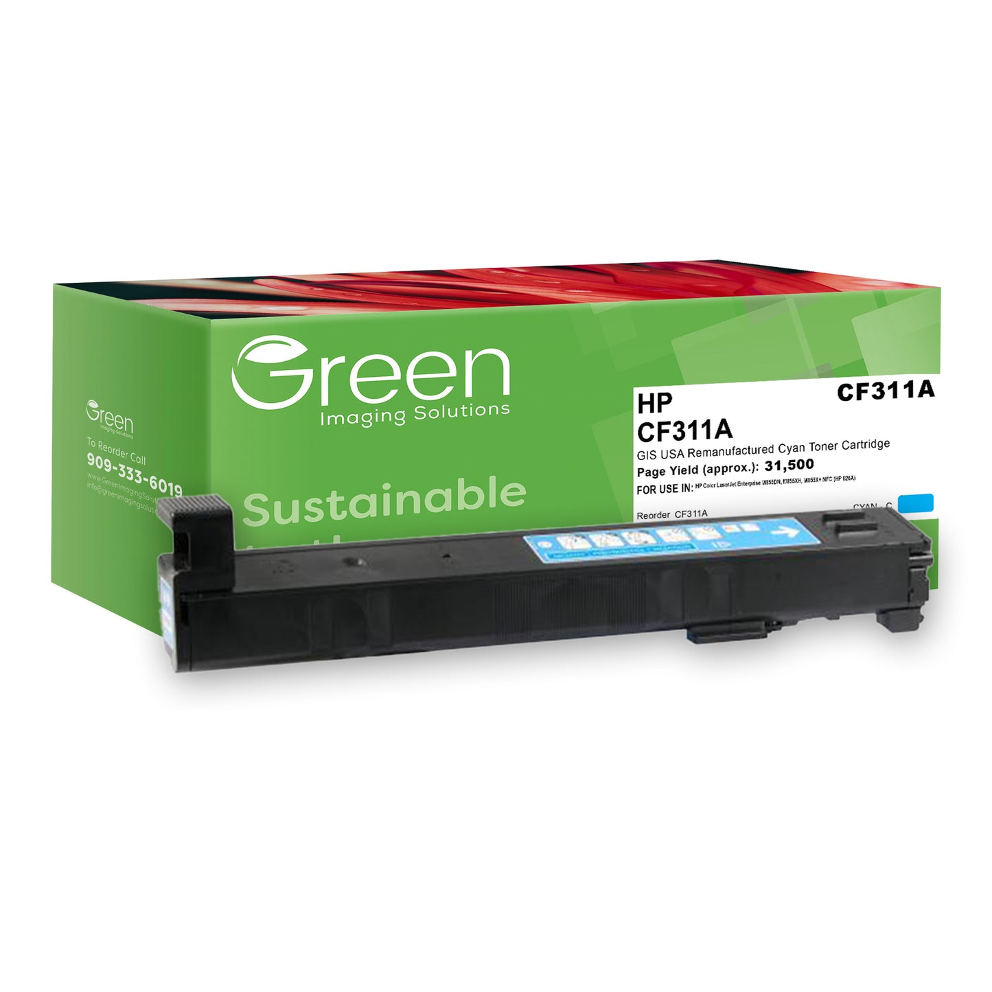 Green Imaging Solutions USA Remanufactured Cyan Toner Cartridge for HP 826A (CF311A)
