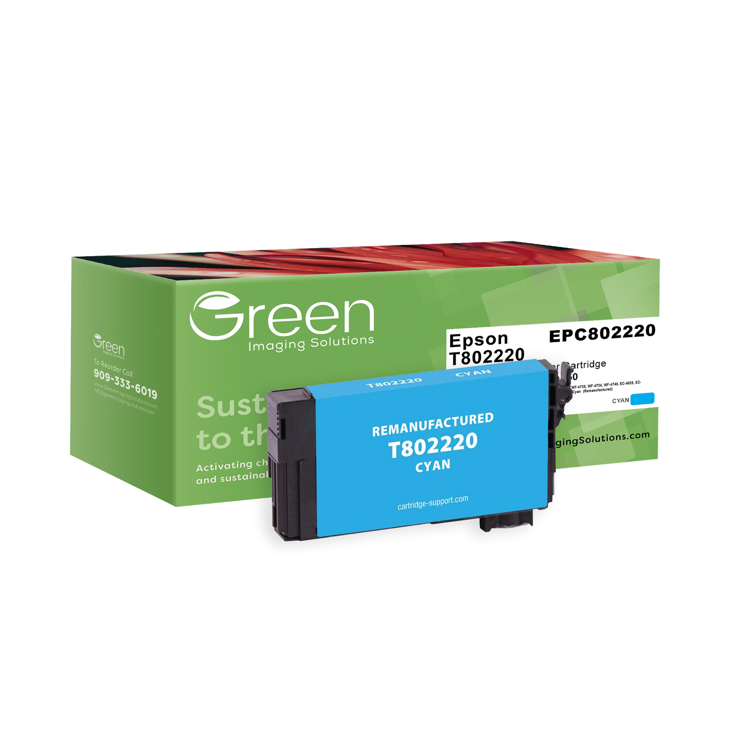 Green Imaging Solutions USA Remanufactured Cyan Ink Cartridge for Epson T802220