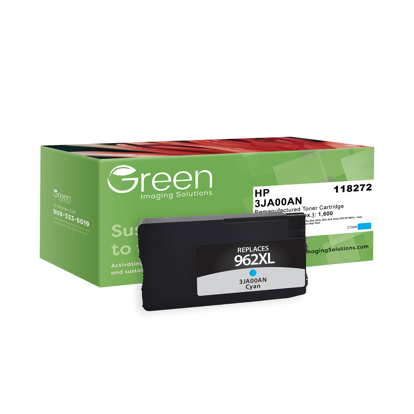 Green Imaging Solutions USA Remanufactured High Yield Cyan Ink Cartridge for HP 962XL (3JA00AN)