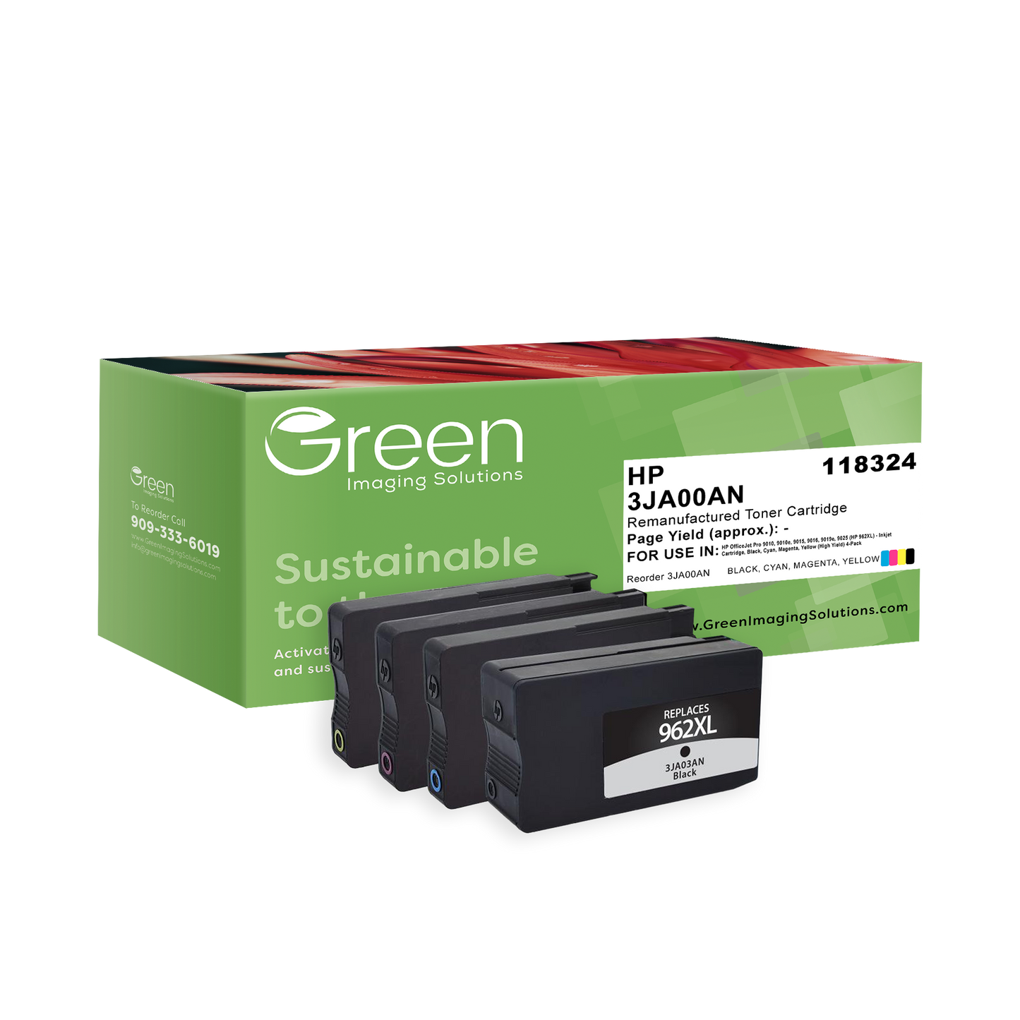 Green Imaging Solutions Remanufactured High Yield Black, Cyan, Magenta, Yellow Ink Cartridges for HP 962XL 4-Pack