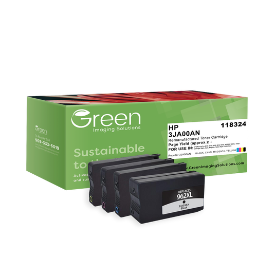 Green Imaging Solutions Remanufactured High Yield Black, Cyan, Magenta, Yellow Ink Cartridges for HP 962XL 4-Pack