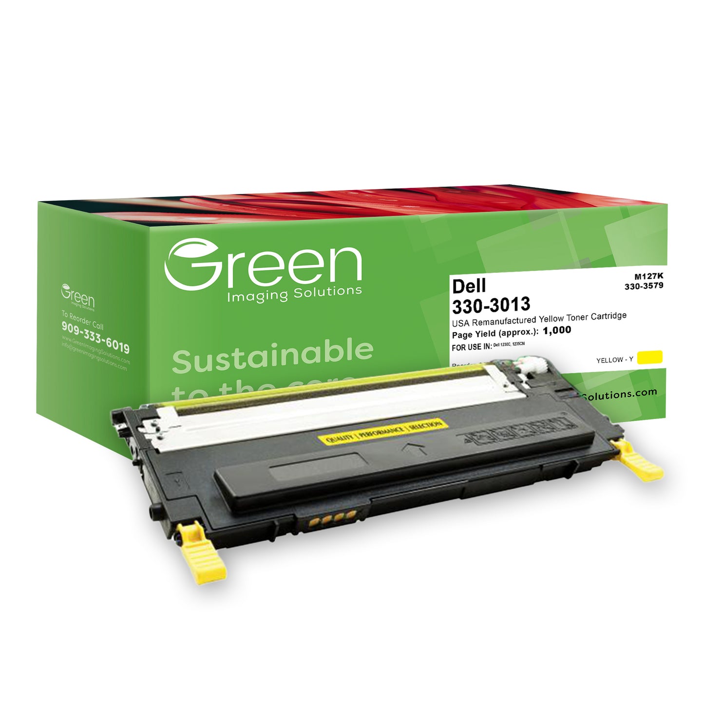 Green Imaging Solutions USA Remanufactured Yellow Toner Cartridge for Dell 1230/1235
