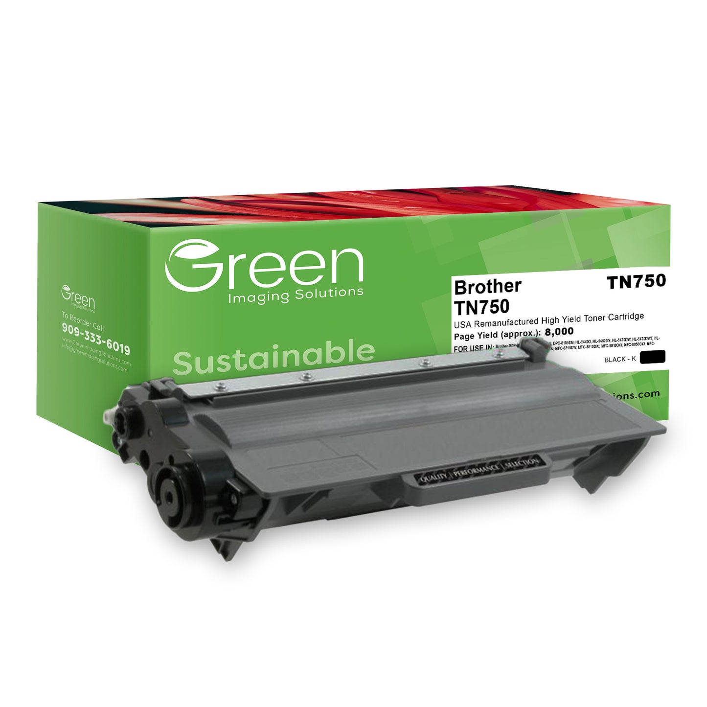 Green Imaging Solutions USA Remanufactured High Yield Toner Cartridge for Brother TN750