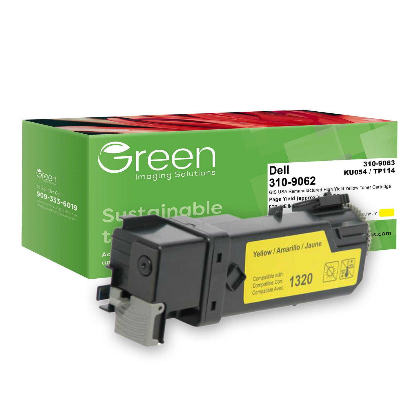 Green Imaging Solutions USA Remanufactured Non-OEM New High Yield Yellow Toner Cartridge for Dell 1320
