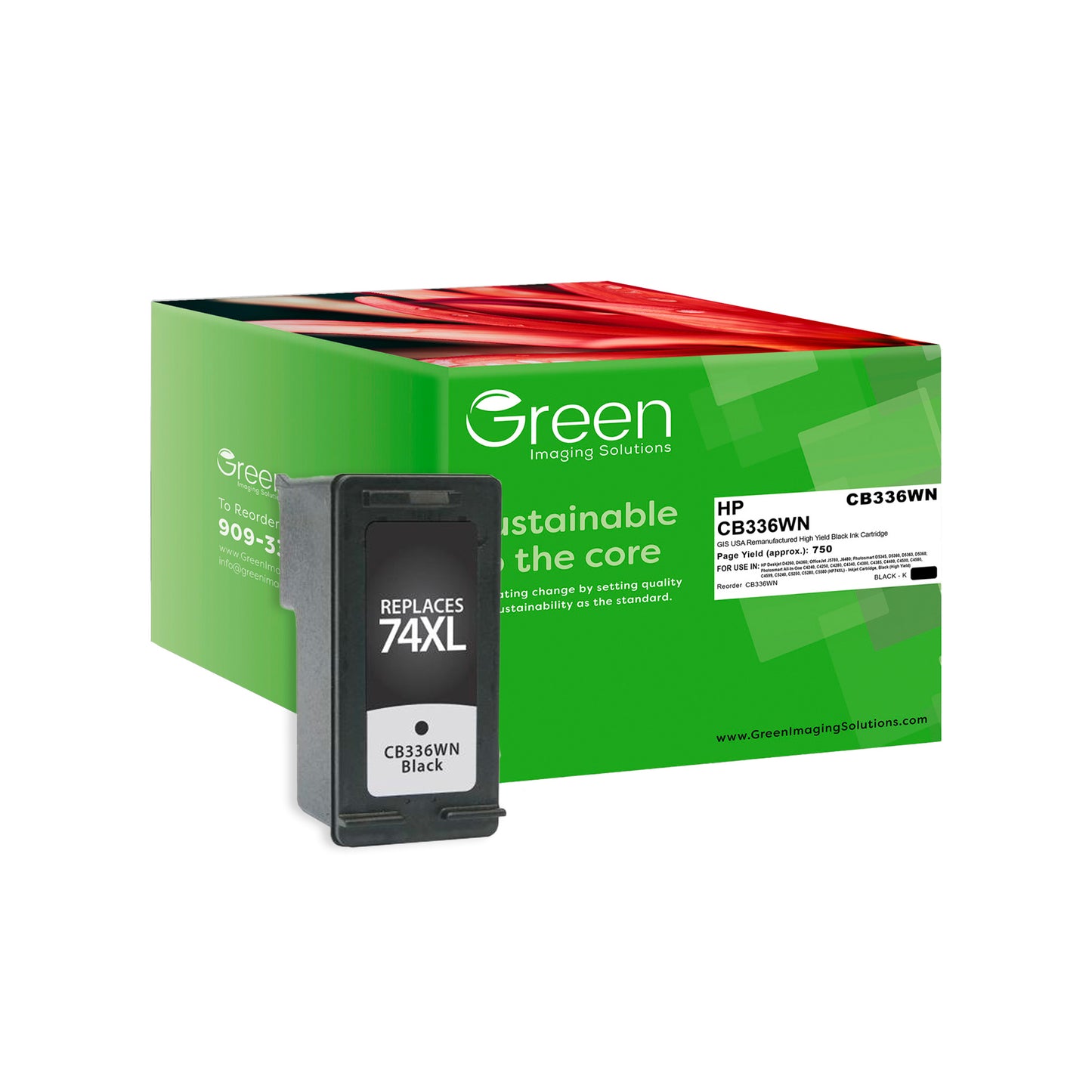 Green Imaging Solutions USA Remanufactured High Yield Black Ink Cartridge for HP 74XL (CB336WN)