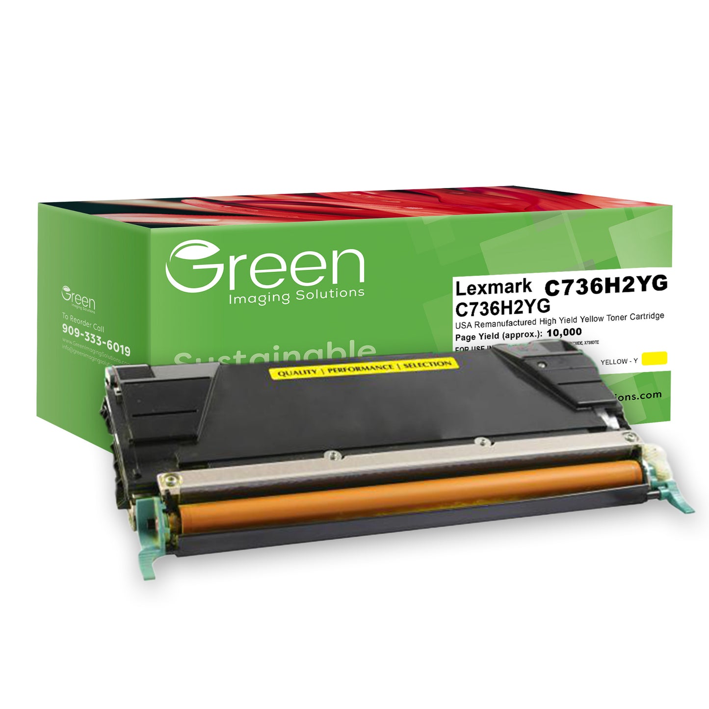Green Imaging Solutions USA Remanufactured High Yield Yellow Toner Cartridge for Lexmark C736/X736/X738