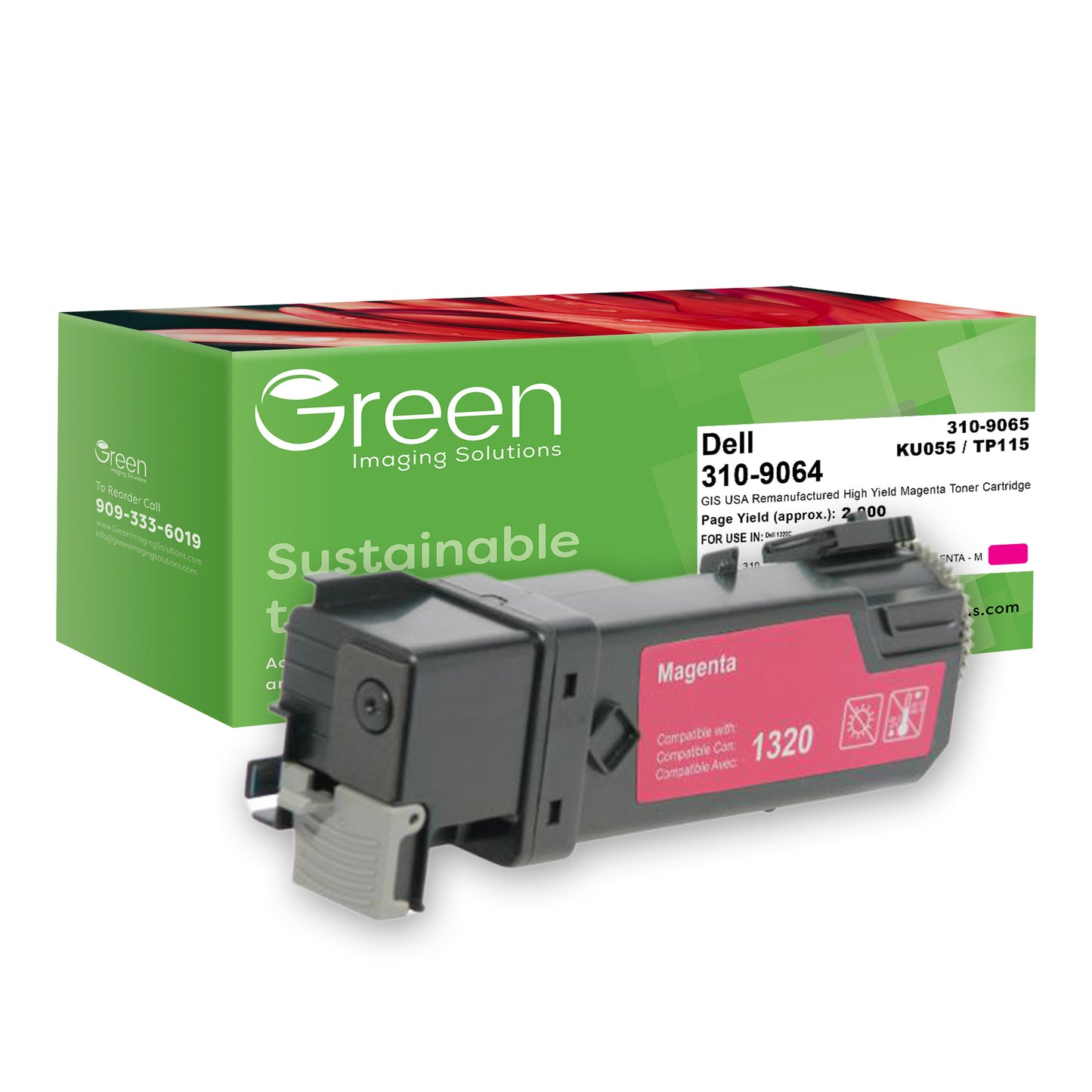 Green Imaging Solutions USA Remanufactured Non-OEM New High Yield Magenta Toner Cartridge for Dell 1320