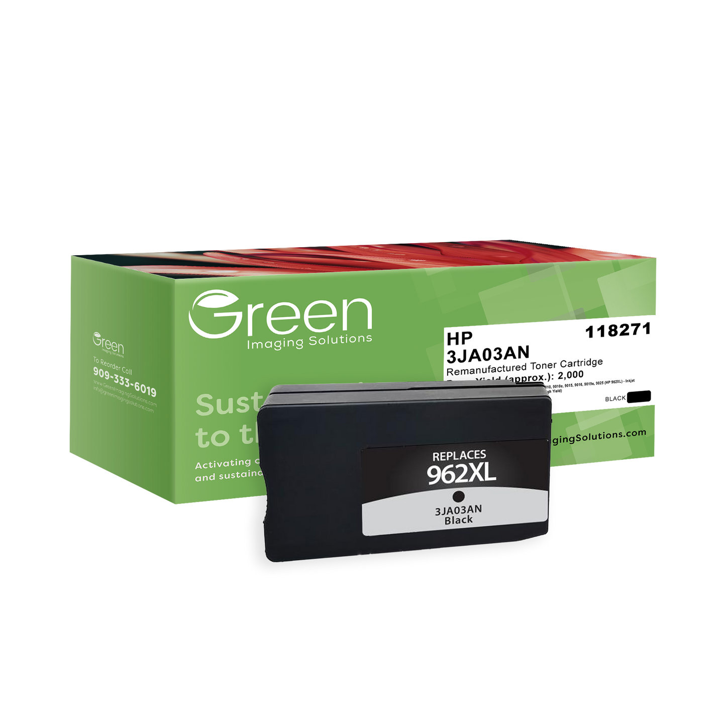 Green Imaging Solutions USA Remanufactured High Yield Black Ink Cartridge for HP 962XL (3JA03AN)