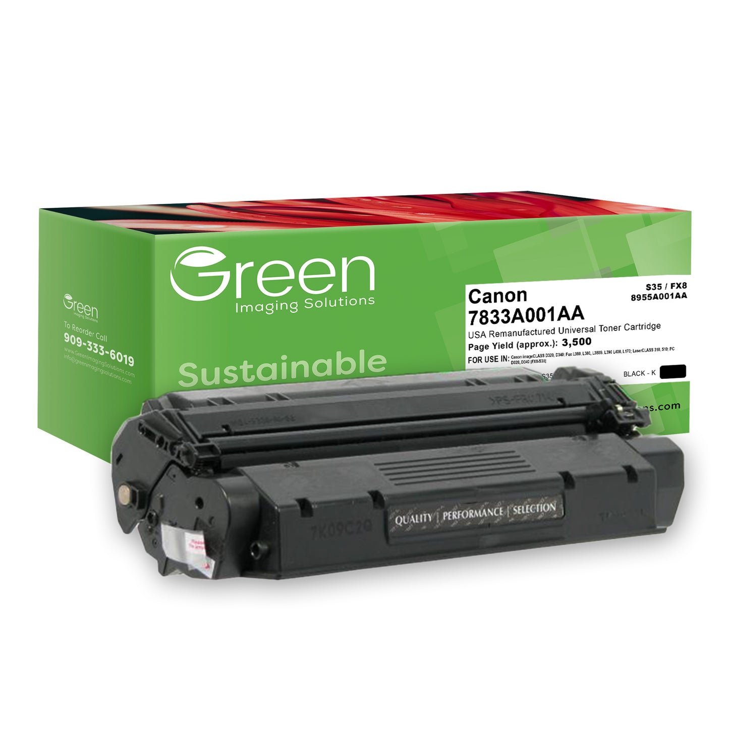 Green Imaging Solutions USA Remanufactured Universal Toner Cartridge for Canon 7833A001AA/8955A001AA (S35/FX8)