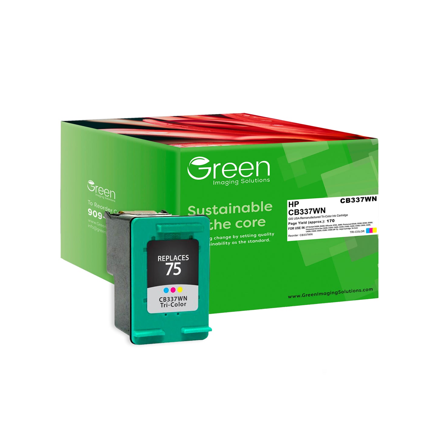 Green Imaging Solutions USA Remanufactured Tri-Color Ink Cartridge for HP 75 (CB337WN)
