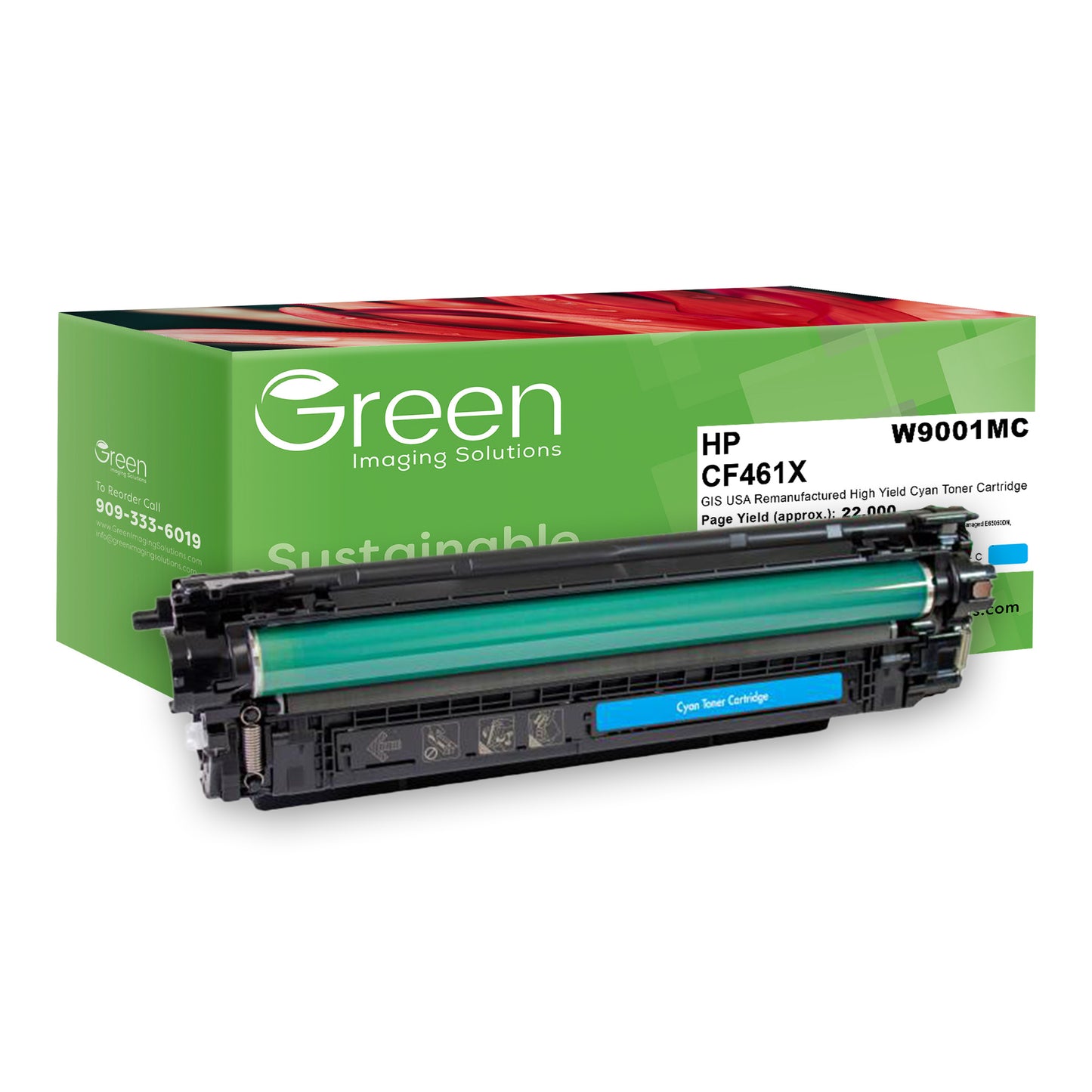 Green Imaging Solutions USA Remanufactured High Yield Cyan Toner Cartridge for HP 656X (CF461X/W9001MC)
