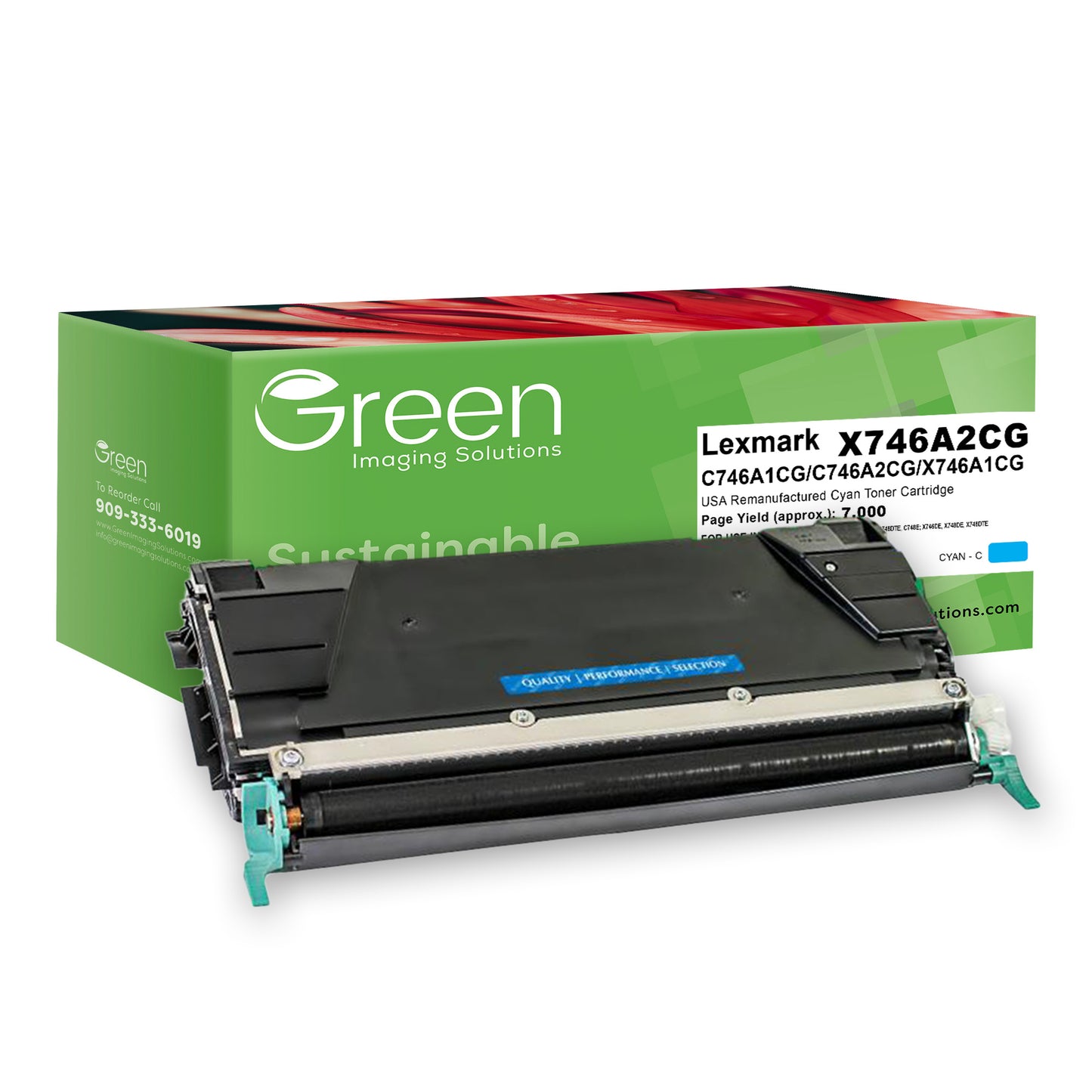 Green Imaging Solutions USA Remanufactured Cyan Toner Cartridge for Lexmark C746/C748