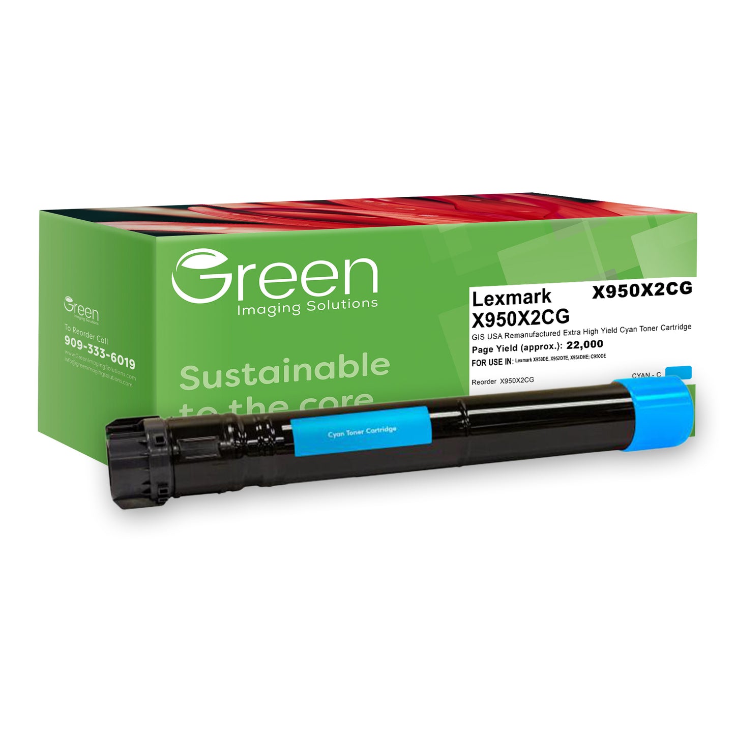 Green Imaging Solutions USA Remanufactured Extra High Yield Cyan Toner Cartridge for Lexmark X950