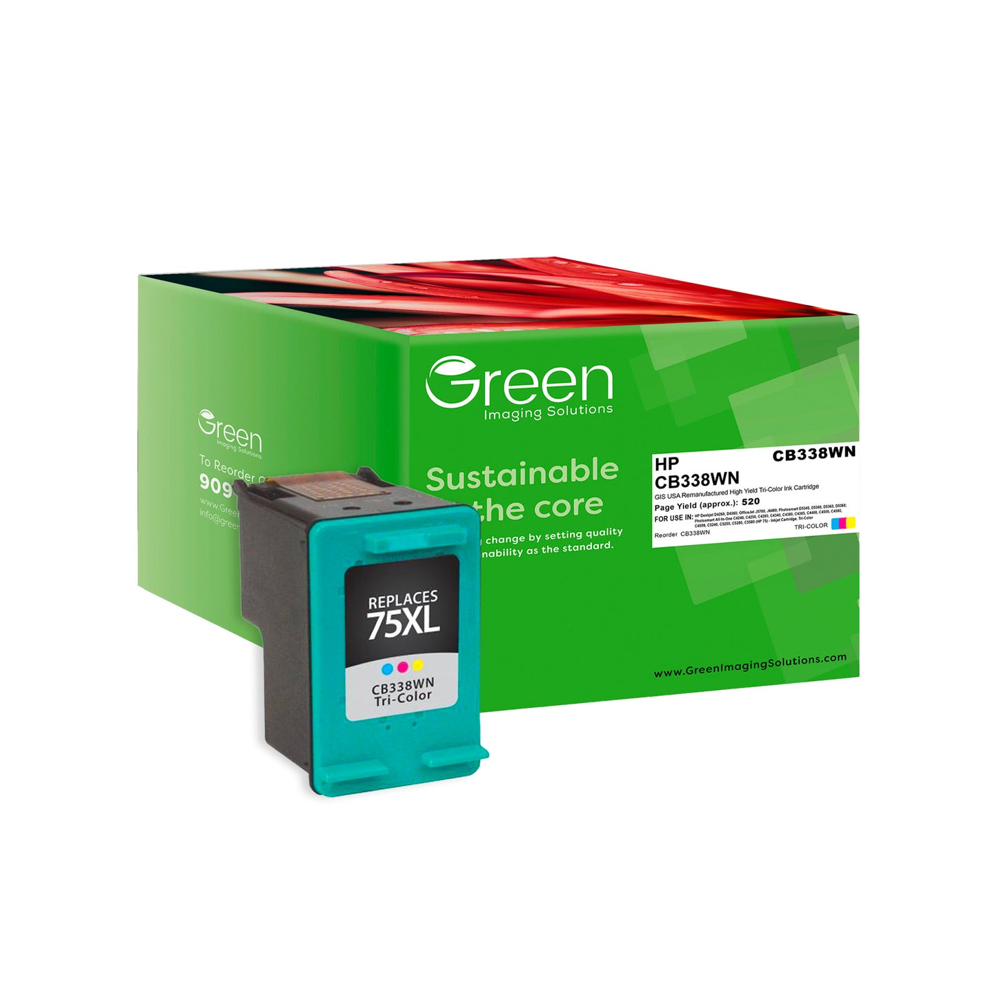Green Imaging Solutions USA Remanufactured High Yield Tri-Color Ink Cartridge for HP 75XL (CB338WN)