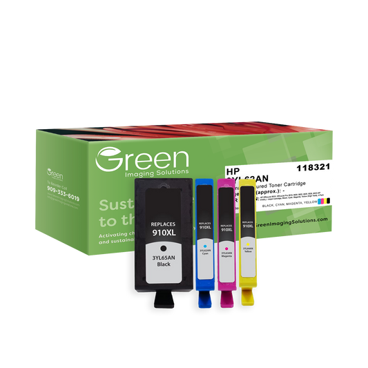 Green Imaging Solutions Remanufactured High Yield Black, Cyan, Magenta, Yellow Ink Cartridges for HP 910XL 4-Pack