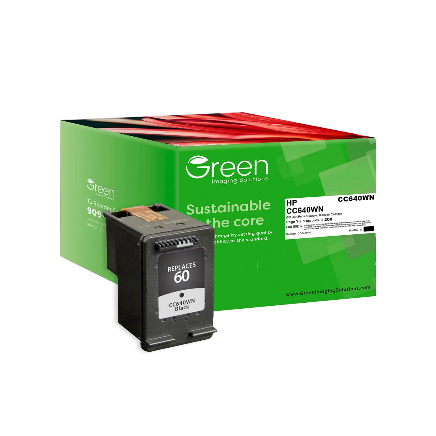 Green Imaging Solutions USA Remanufactured Black Ink Cartridge for HP 60 (CC640WN)