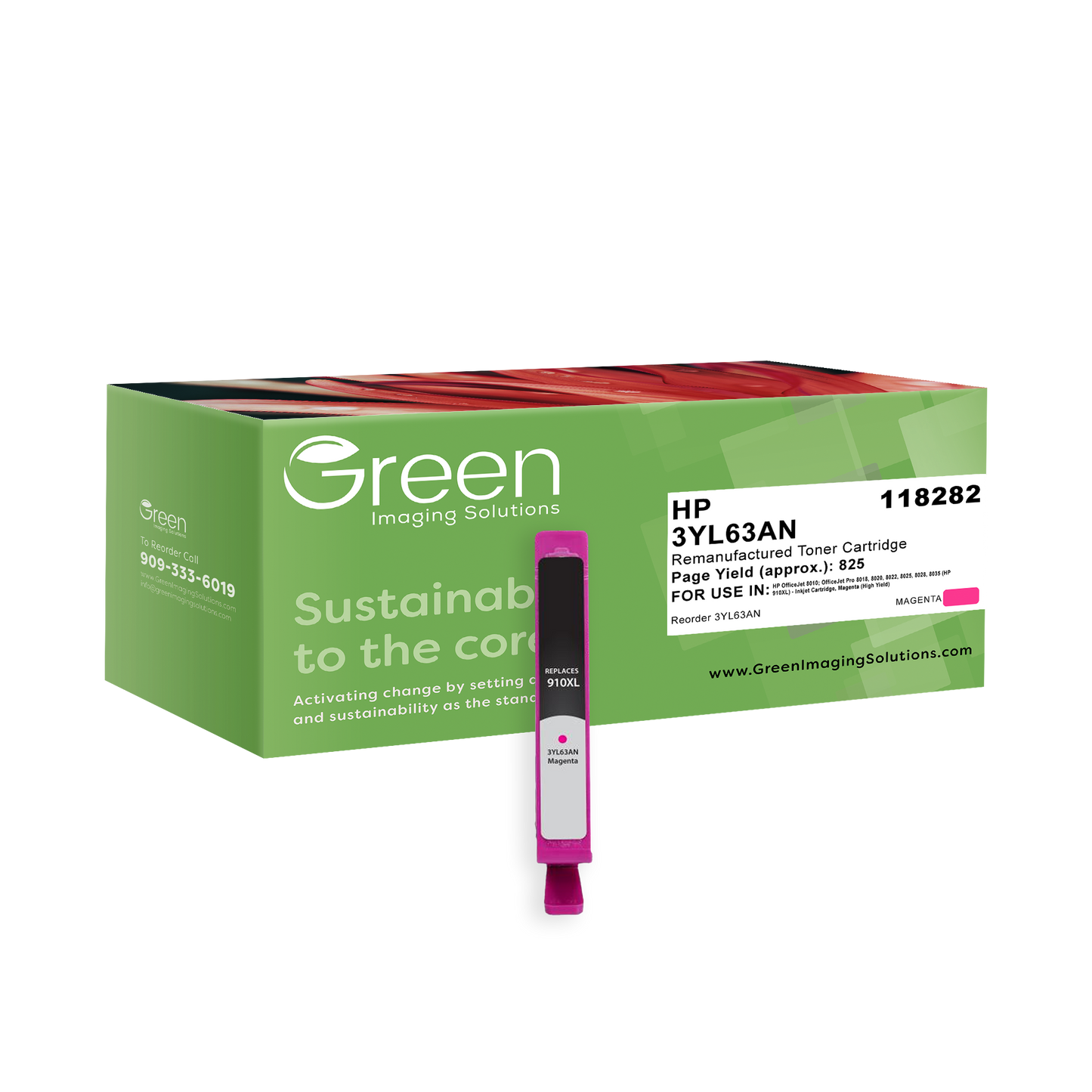 Green Imaging Solutions USA Remanufactured High Yield Magenta Ink Cartridge for HP 910XL (3YL63AN)