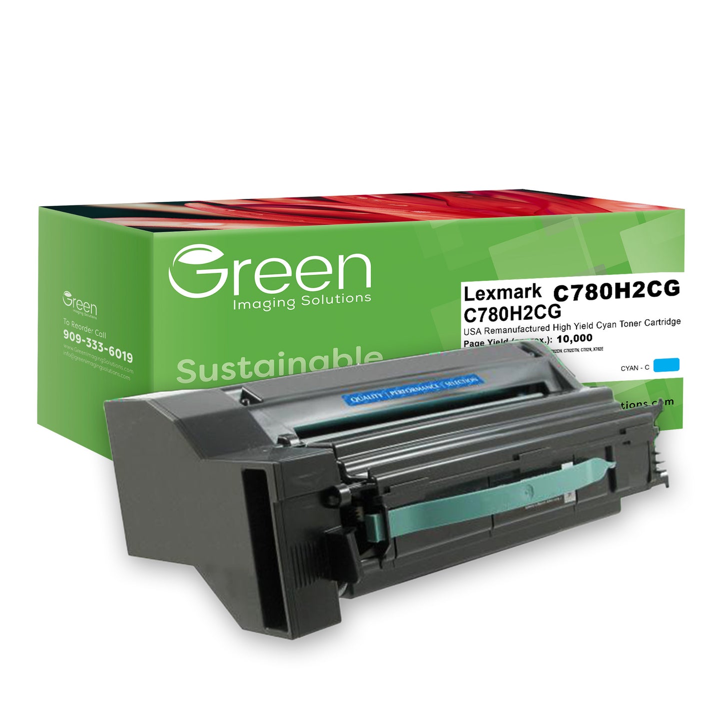 Green Imaging Solutions USA Remanufactured High Yield Cyan Toner Cartridge for Lexmark C780/C782/X782