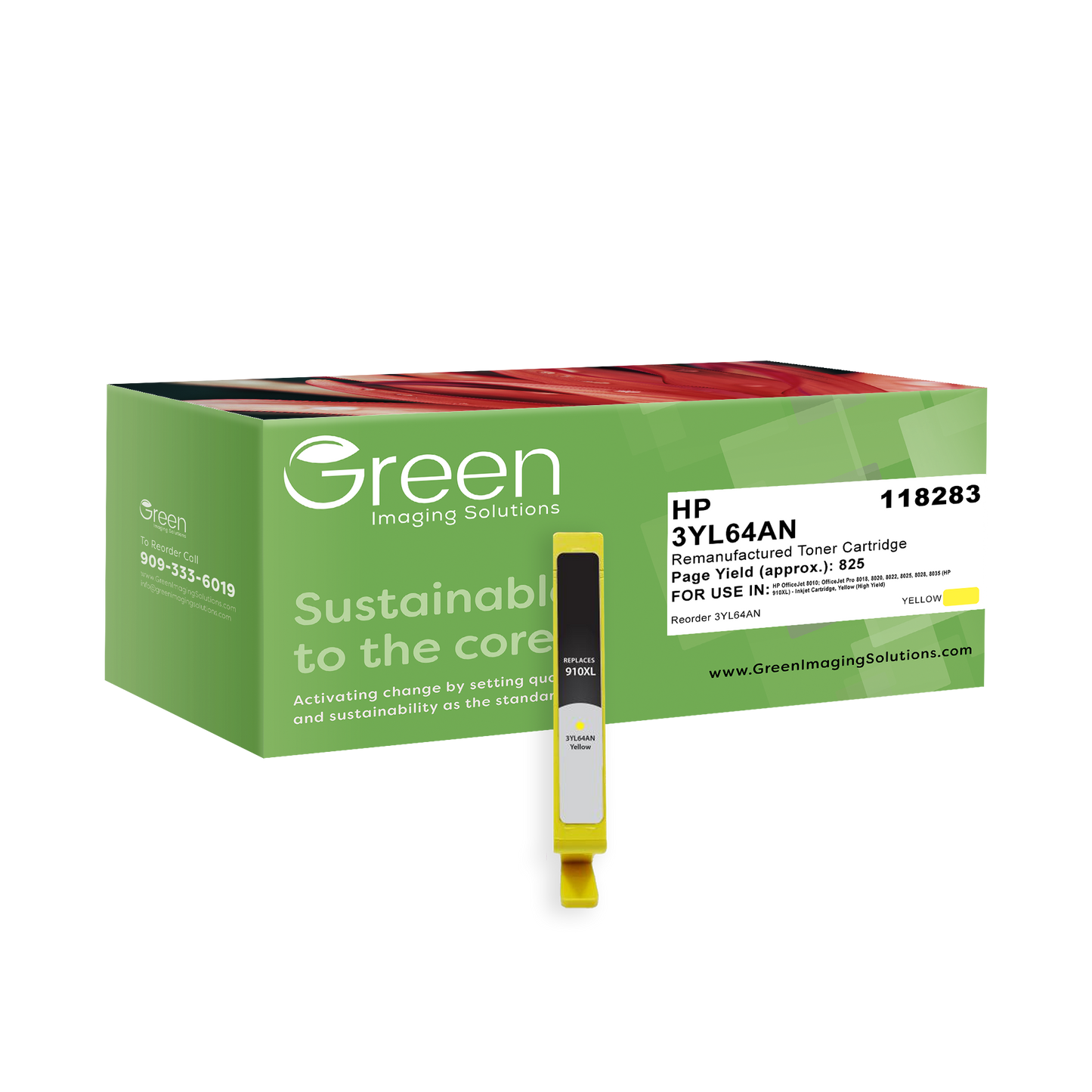 Green Imaging Solutions USA Remanufactured High Yield Yellow Ink Cartridge for HP 910XL (3YL64AN)