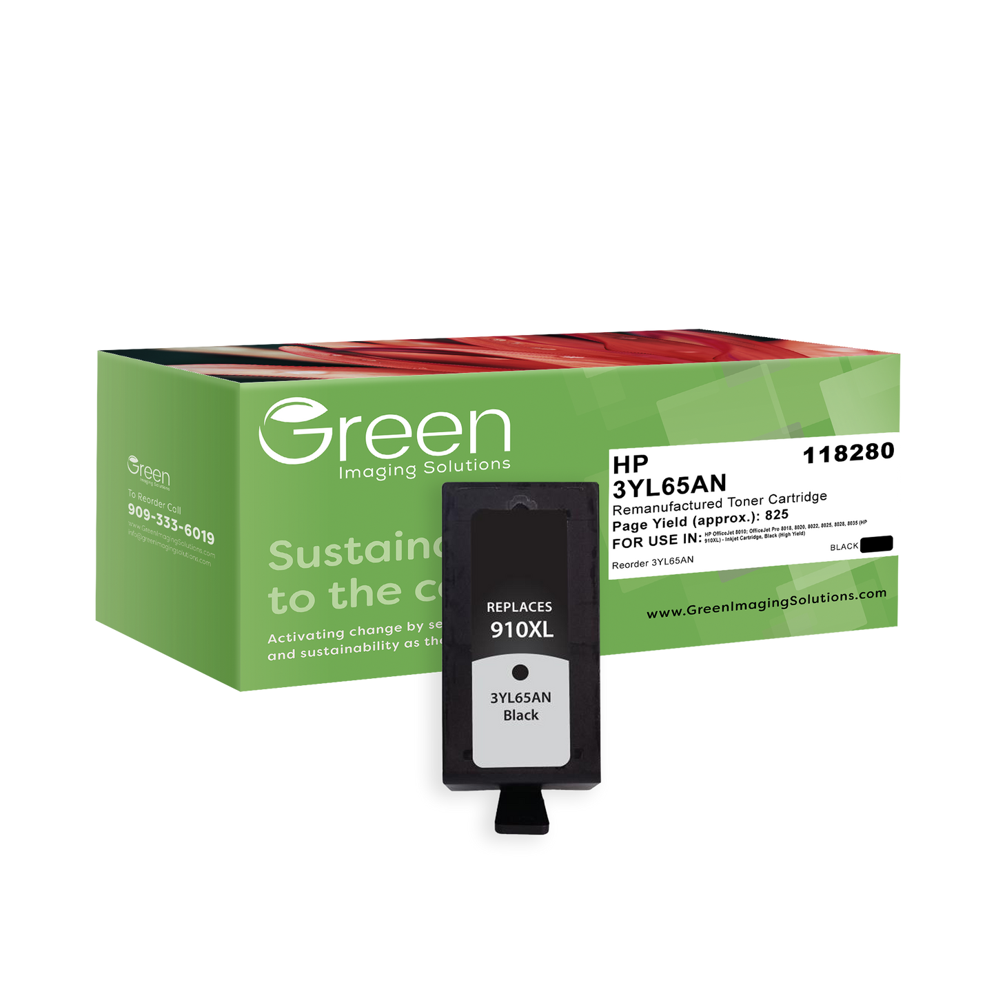 Green Imaging Solutions USA Remanufactured High Yield Black Ink Cartridge for HP 910XL (3YL65AN)
