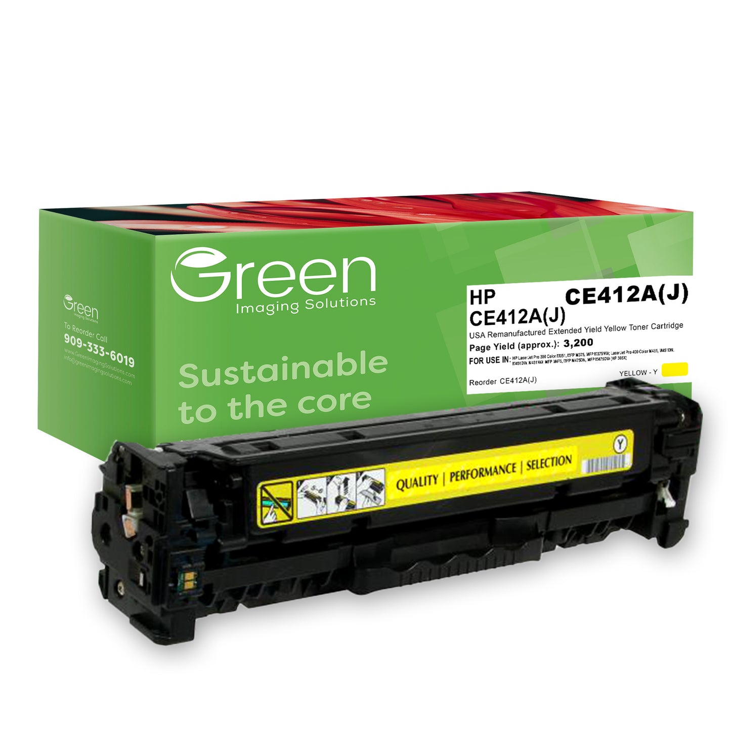 GIS USA Remanufactured Extended Yield Yellow Toner Cartridge for HP CE412A (HP 305A)