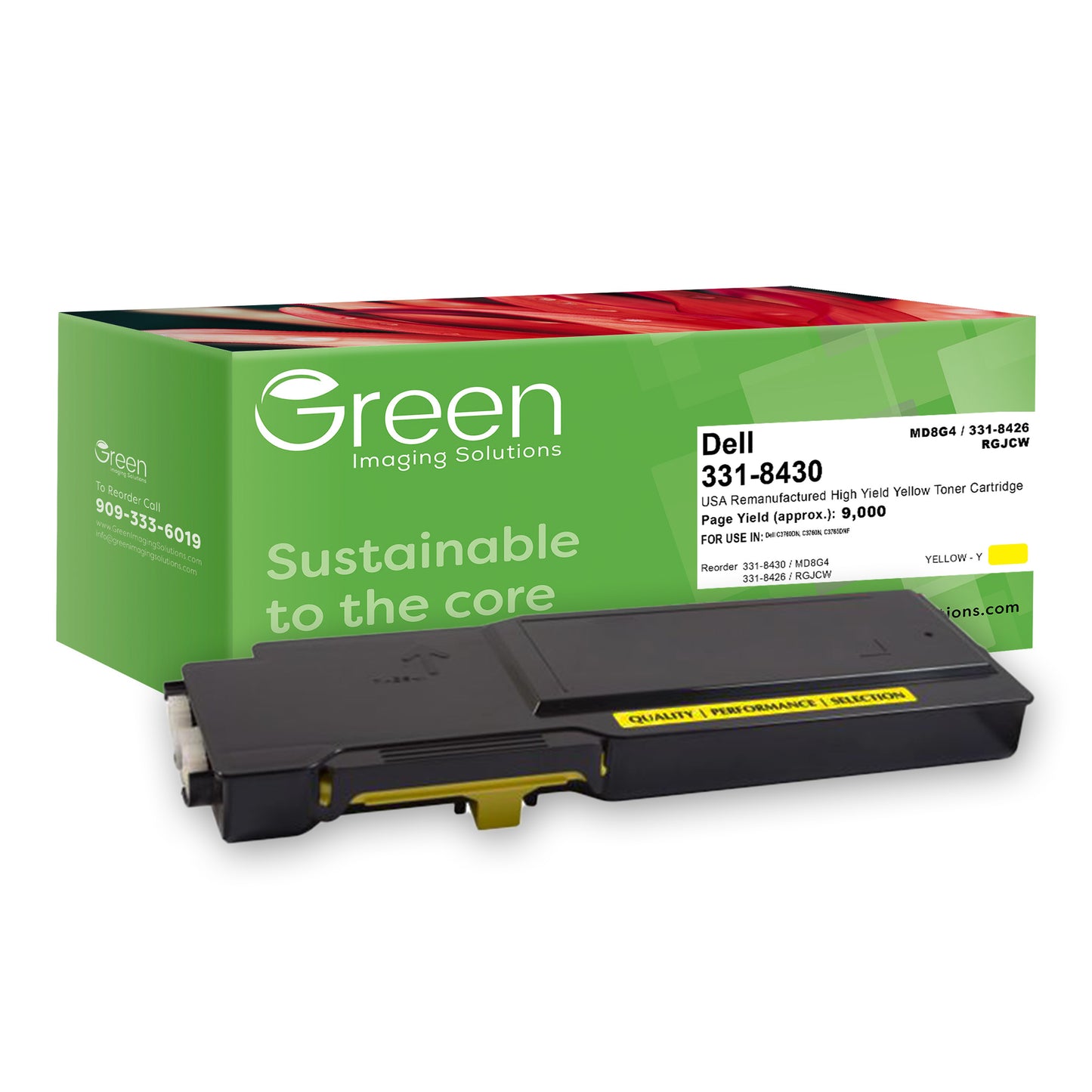 Green Imaging Solutions USA Remanufactured High Yield Yellow Toner Cartridge for Dell C3760