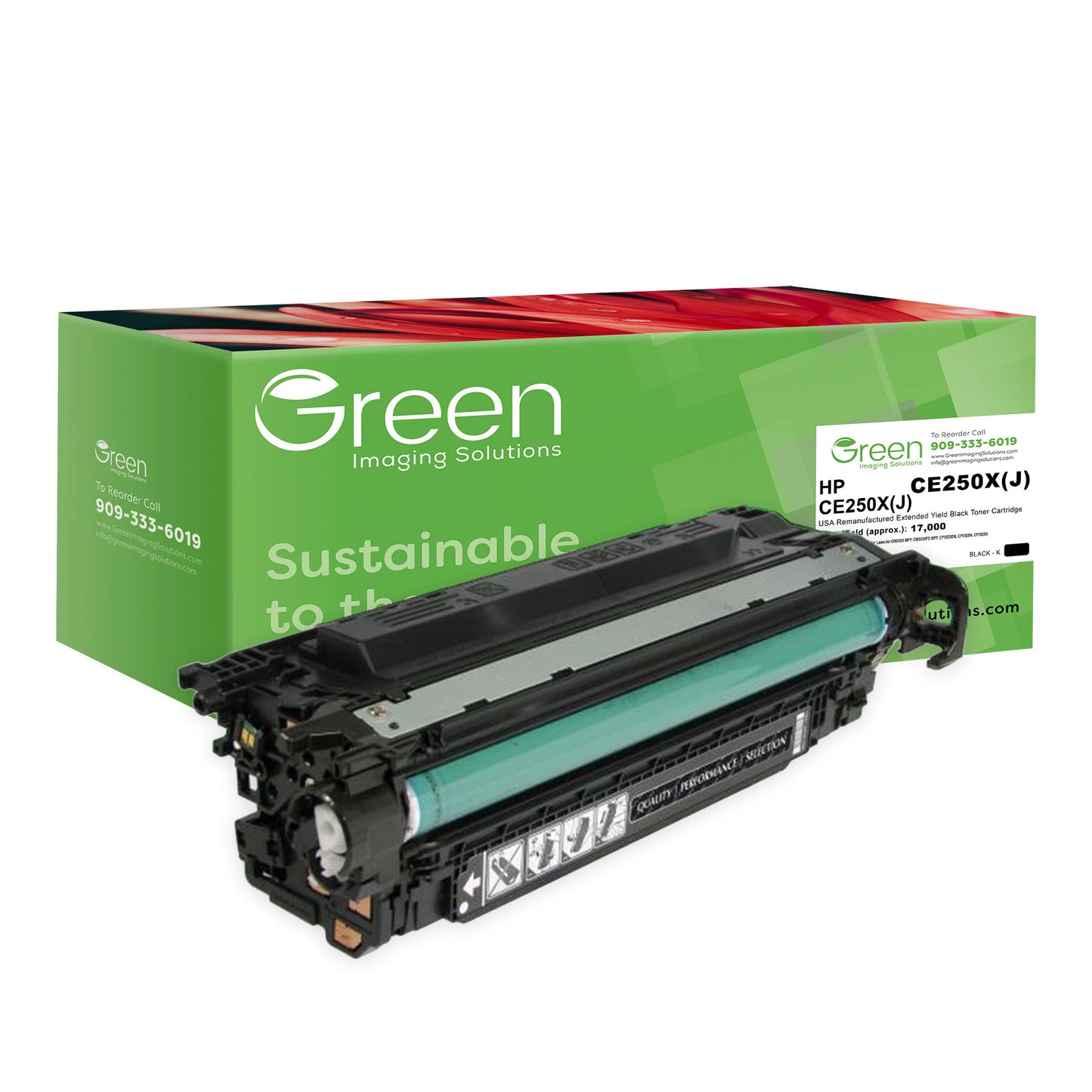 GIS USA Remanufactured Extended Yield Black Toner Cartridge for HP CE250X