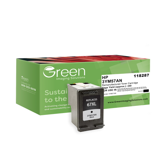 Green Imaging Solutions USA Remanufactured High Yield Black Ink Cartridge for HP 67XL (3YM57AN)