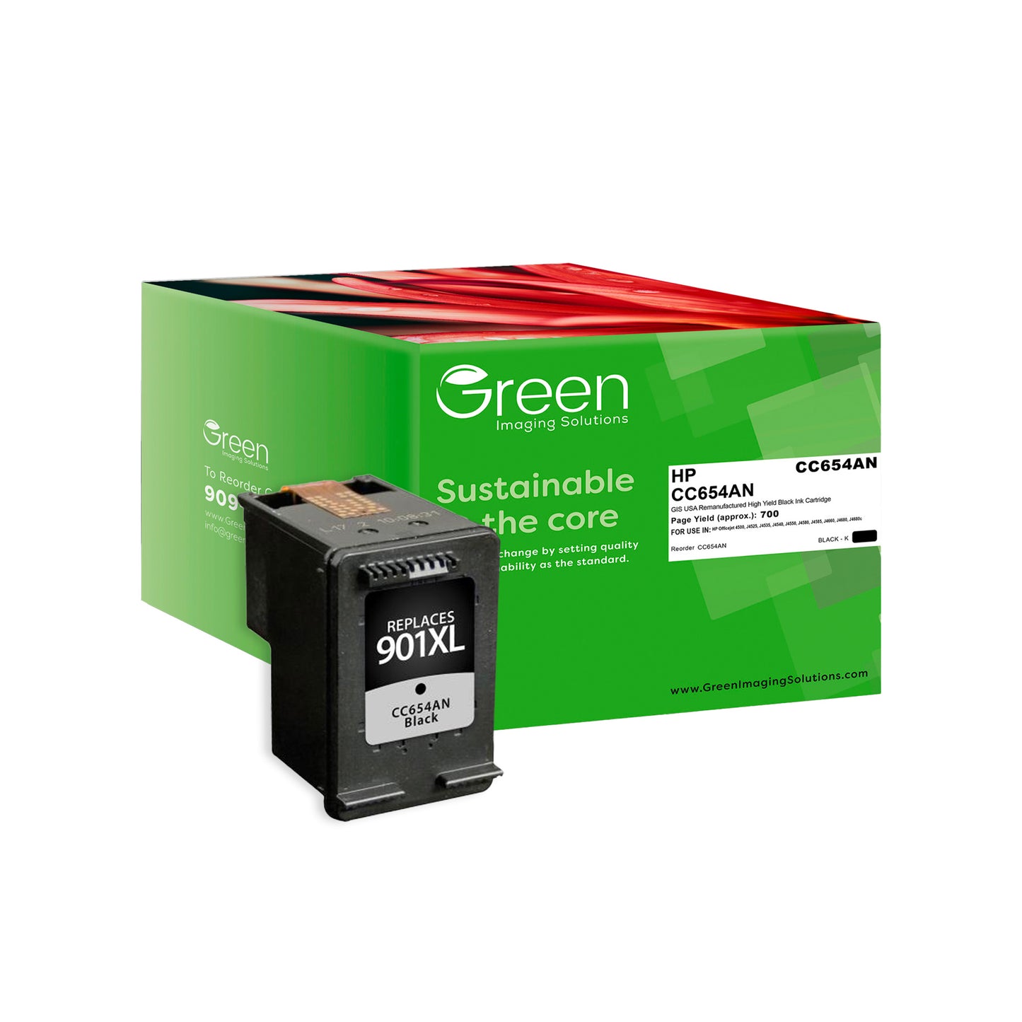 Green Imaging Solutions USA Remanufactured High Yield Black Ink Cartridge for HP 901XL (CC654AN)