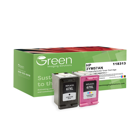 Green Imaging Solutions USA Remanufactured High Yield Black, Tri-Color Ink Cartridges for HP 67XL 2-Pack