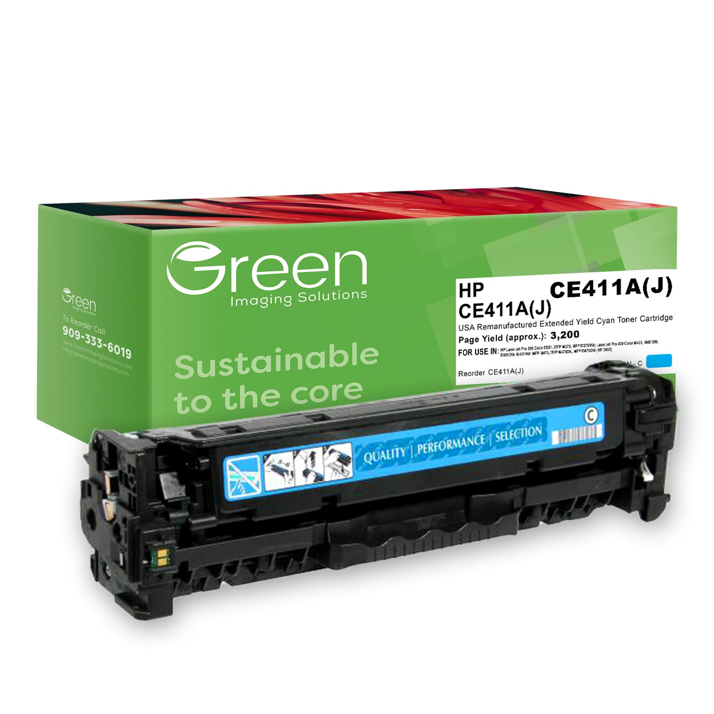 GIS USA Remanufactured Extended Yield Cyan Toner Cartridge for HP CE411A (HP 305A)