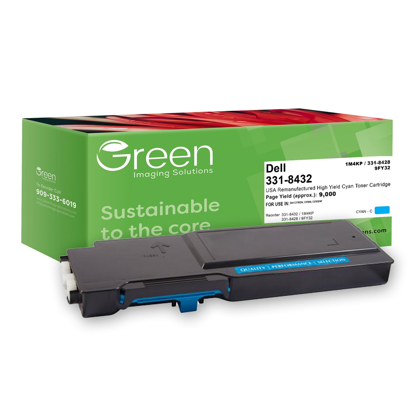Green Imaging Solutions USA Remanufactured High Yield Cyan Toner Cartridge for Dell C3760