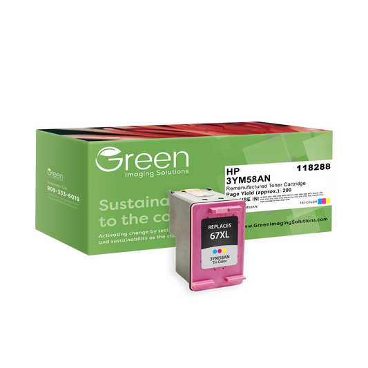 Green Imaging Solutions USA Remanufactured High Yield Tri-Color Ink Cartridge for HP 67XL (3YM58AN)