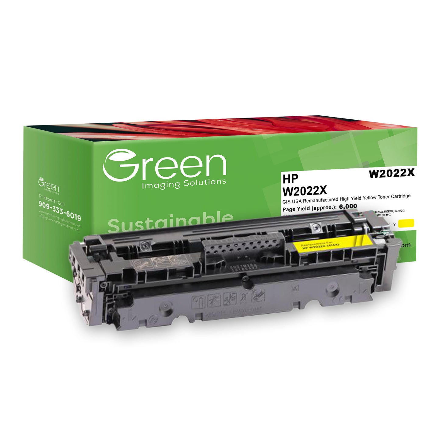 Green Imaging Solutions USA Remanufactured High Yield Yellow Toner Cartridge (New Chip) for HP 414X (W2022X)