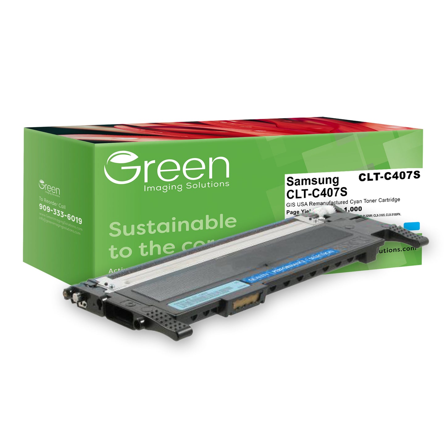 Green Imaging Solutions USA Remanufactured Cyan Toner Cartridge for Samsung CLT-C407S