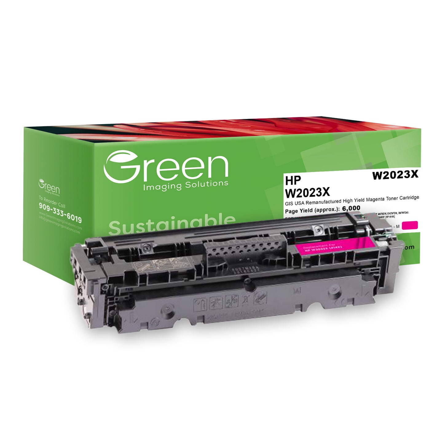 Green Imaging Solutions USA Remanufactured High Yield Magenta Toner Cartridge (New Chip) for HP 414X (W2023X)