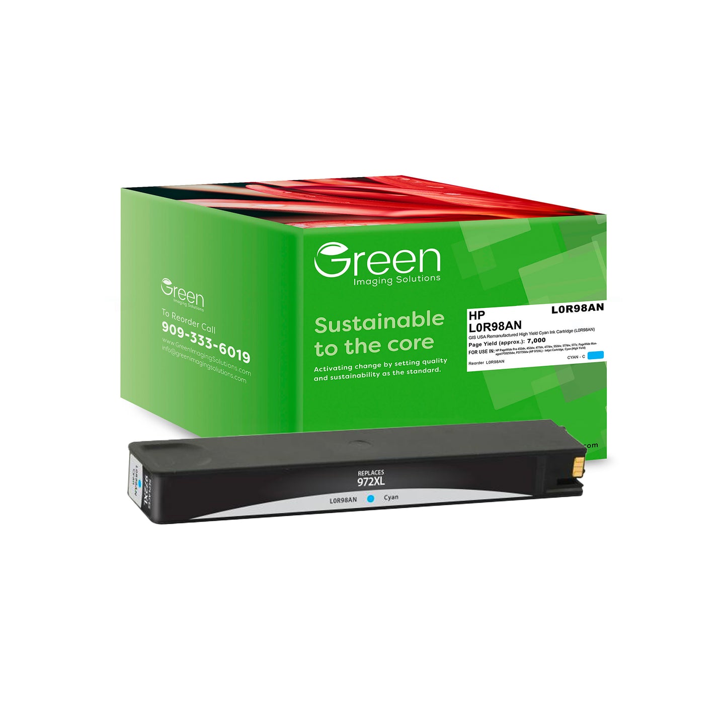 Green Imaging Solutions USA Remanufactured High Yield Cyan Ink Cartridge for HP 972XL (L0R98AN)