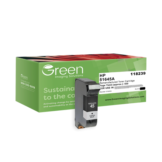 Green Imaging Solutions USA Remanufactured Non-OEM New 100% New Alternative Black Ink Cartridge for HP 45 (51645A)