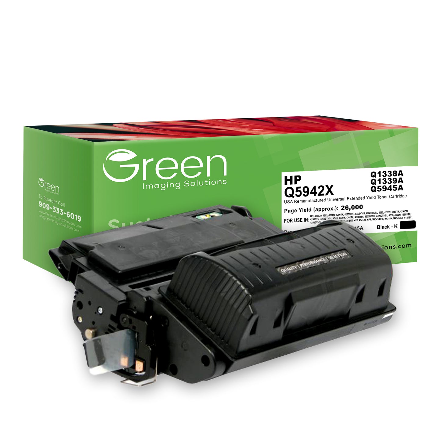 GIS USA Remanufactured Universal Extended Yield Toner Cartridge for HP Q1338A/Q1339A/Q5945A/Q5942X (HP 38A/39A/45A/42X)